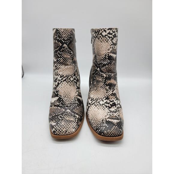 Pierre Dumas Snakeskin Chunky Heel Ankle Booties Boot Side Zip Square Toe Size 8 - Picture 2 of 11